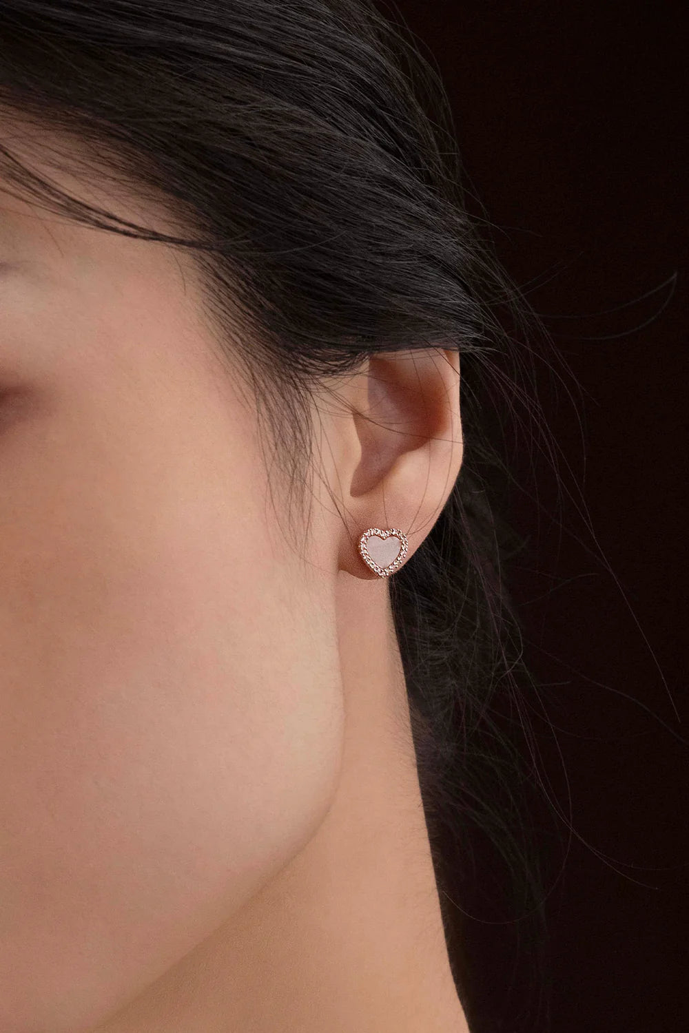 Pink Nacre Heart Stud Earrings 18K Rose Gold Plated