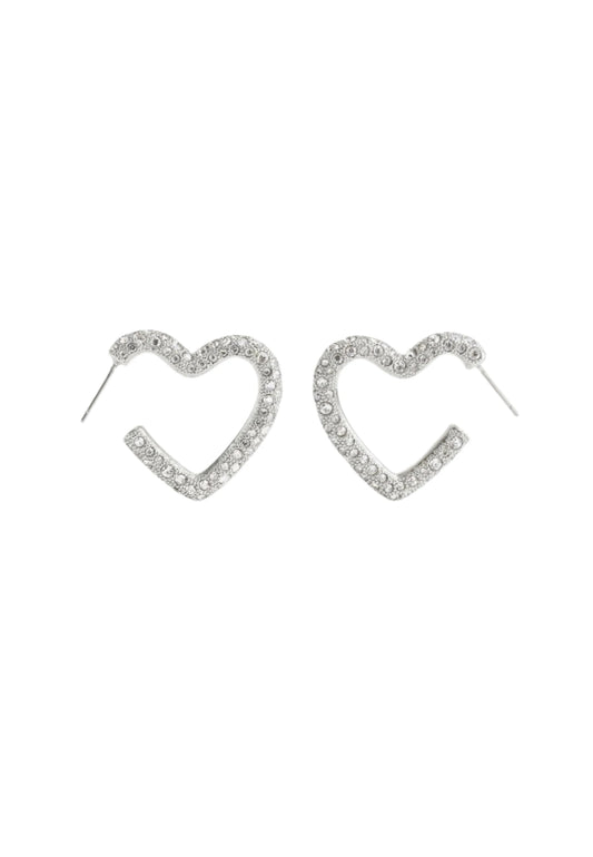 COACH PAVÉ HEART HOOP - Earrings - Silver