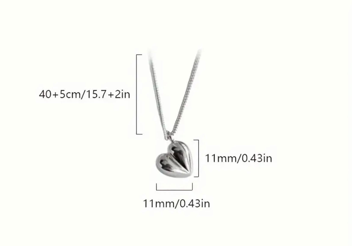 925 Sterling Silvery Heart Pendant Necklace