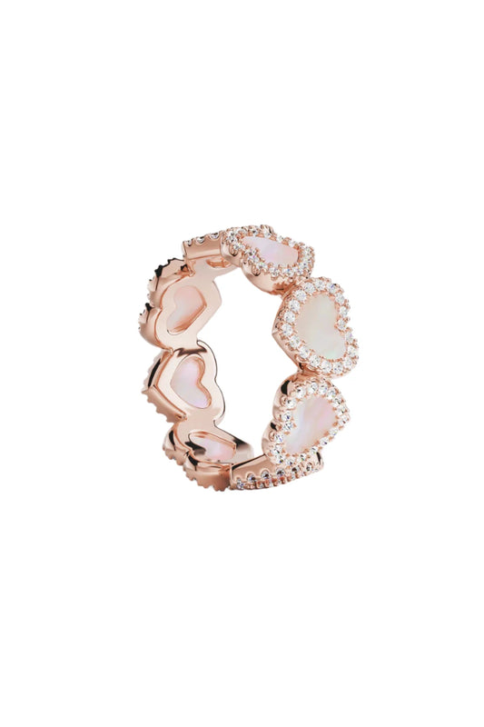 Pavé Pink Nacre Chain Heart Ring 8K Rose Gold Plated