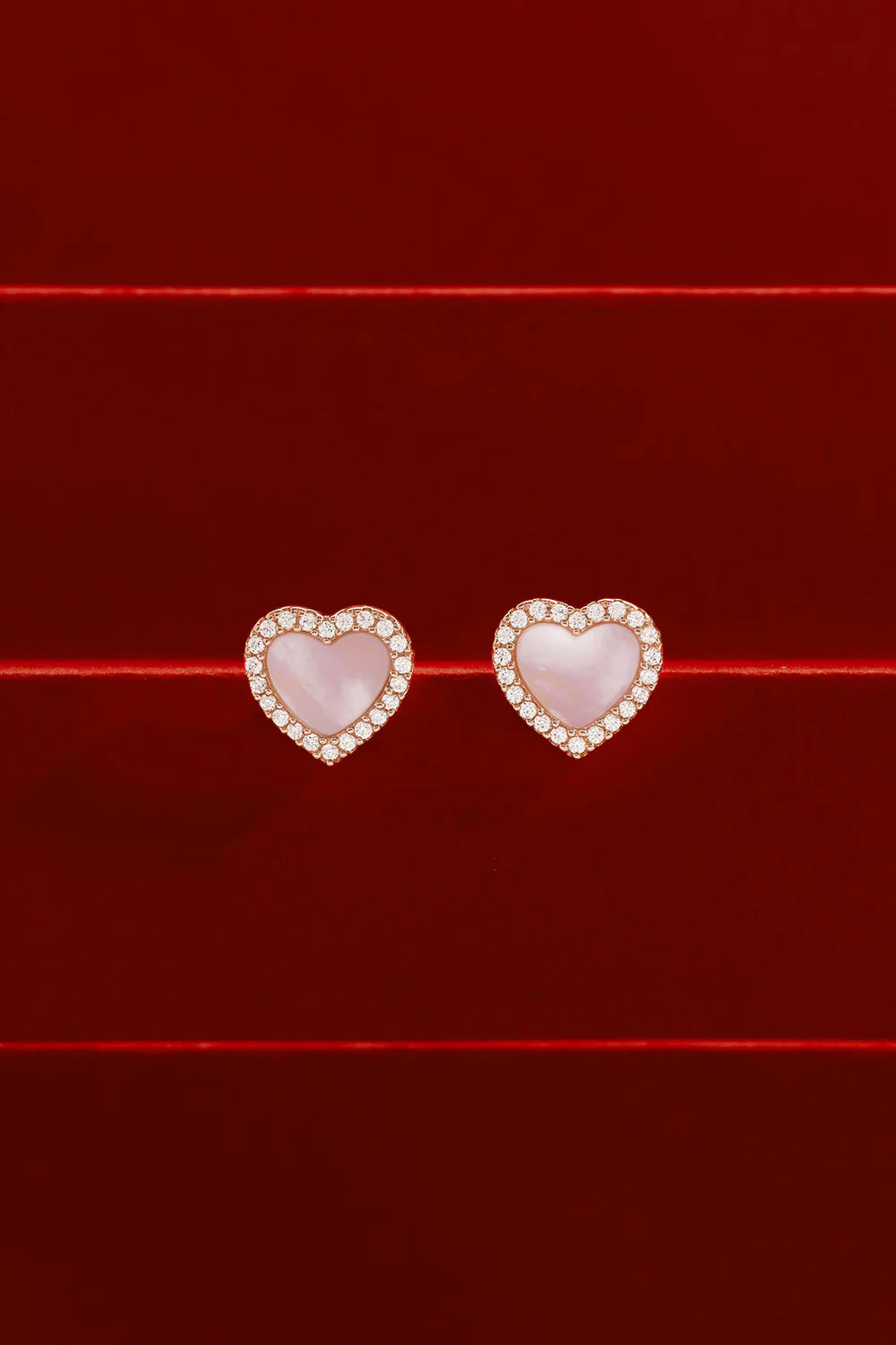 Pink Nacre Heart Stud Earrings  18K Rose Gold Plated