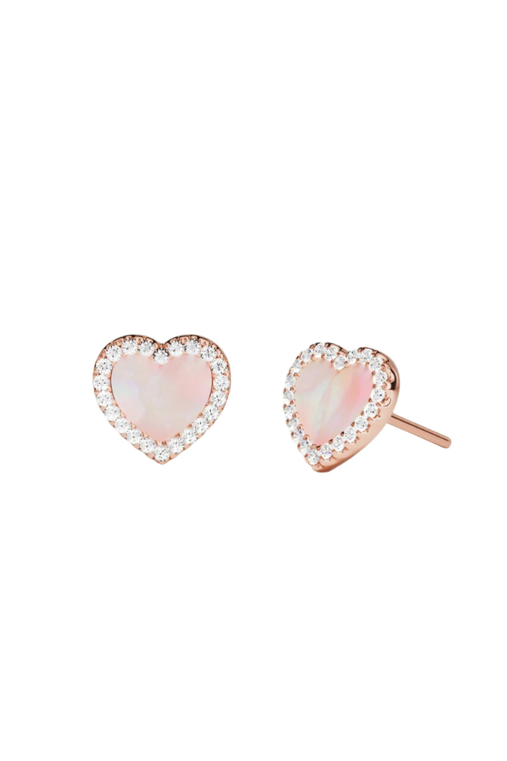 Pink Nacre Heart Stud Earrings  18K Rose Gold Plated