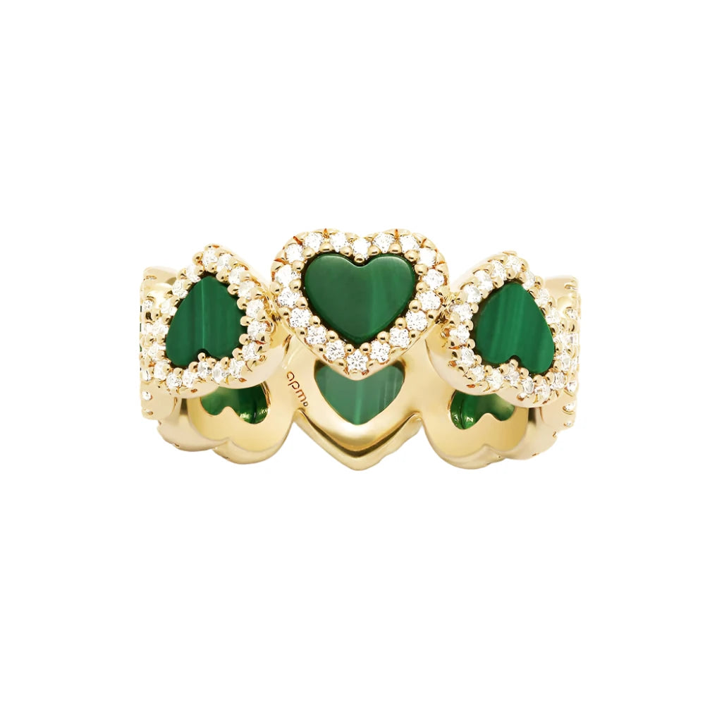 Malachite Chain Heart Ring  18K Yellow Gold Plated