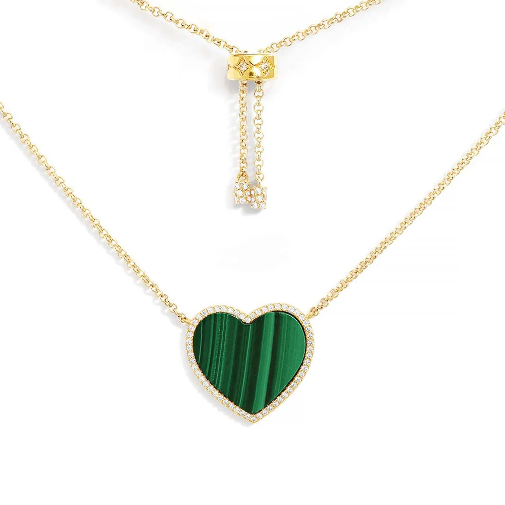 APM Monaco -Malachite Midium Heart Necklace 18k Yellow Gold Plated