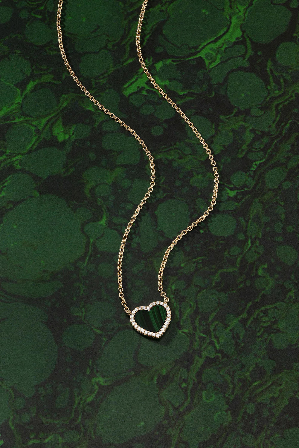 APM Monaco -Malachite Mini Heart Necklace 18k Yellow Gold Plated