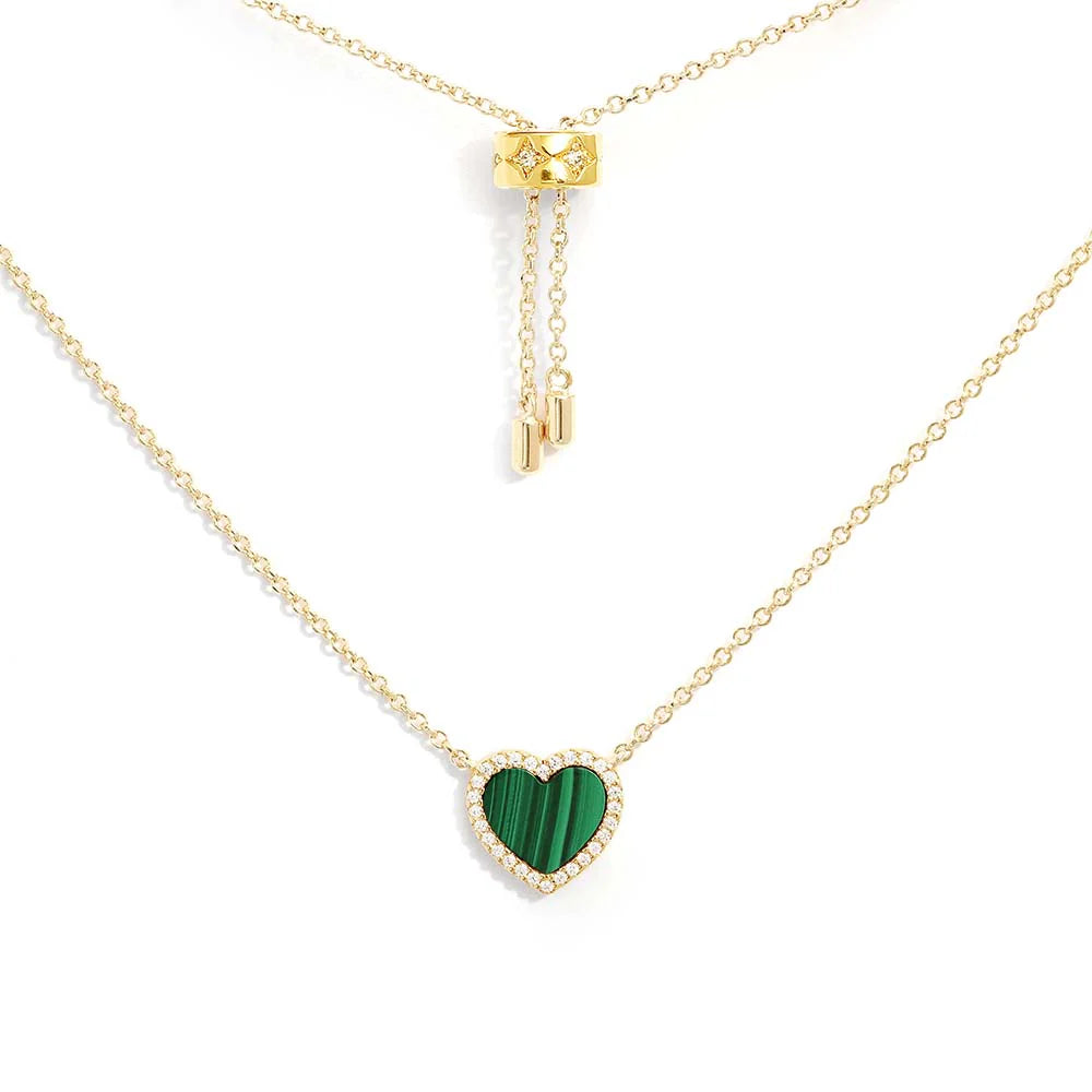 APM Monaco -Malachite Mini Heart Necklace 18k Yellow Gold Plated